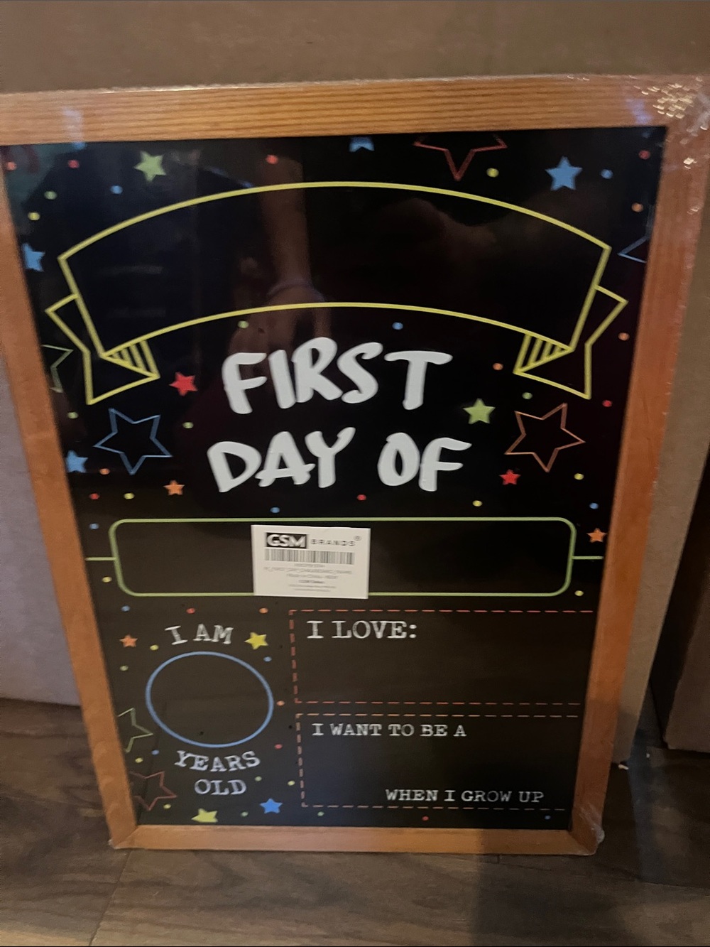 First Day Of Chalkboard Sign - Multicolor Stars